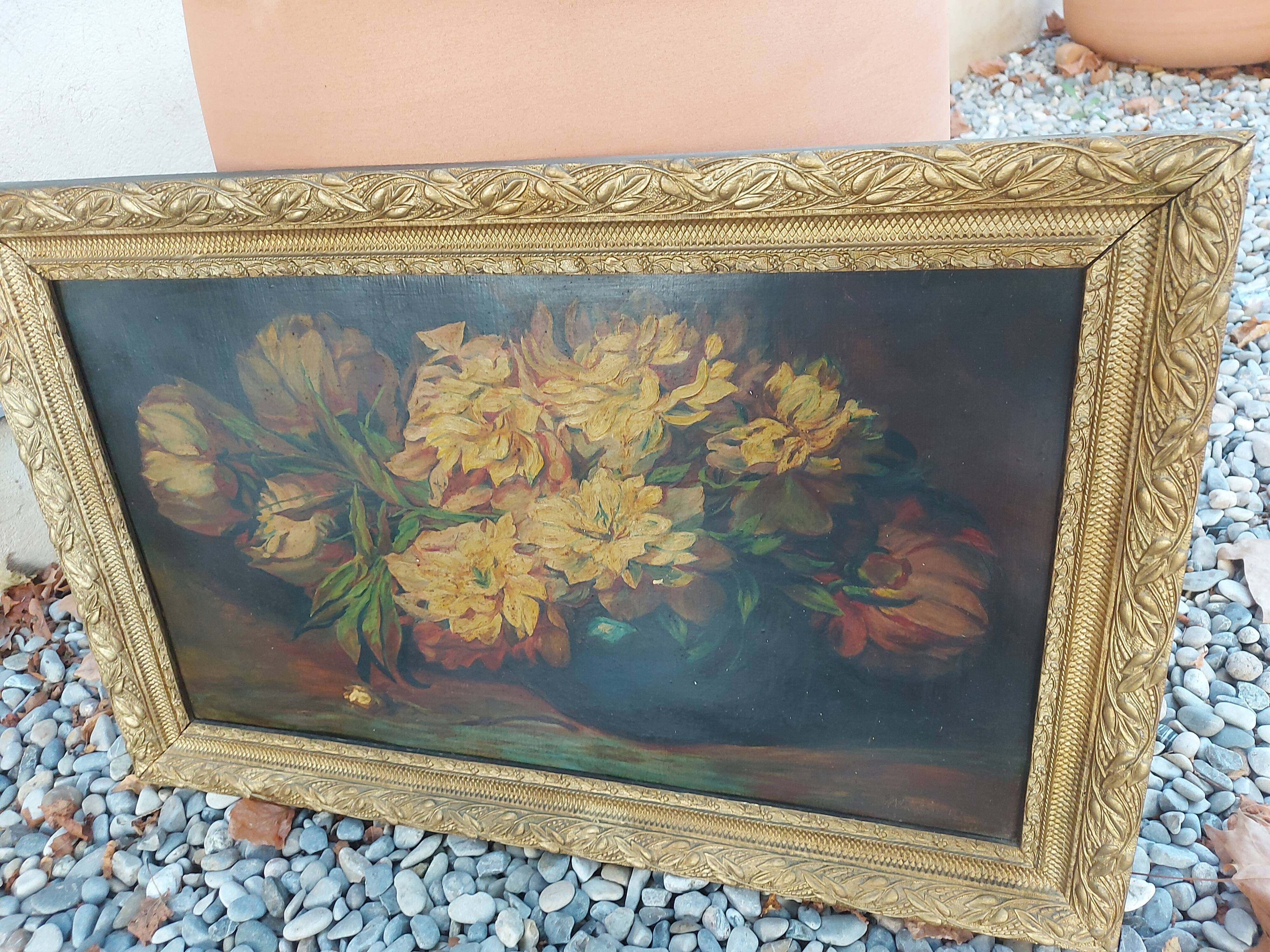 Painting, painting, oil on cardboard bouquet of flowers