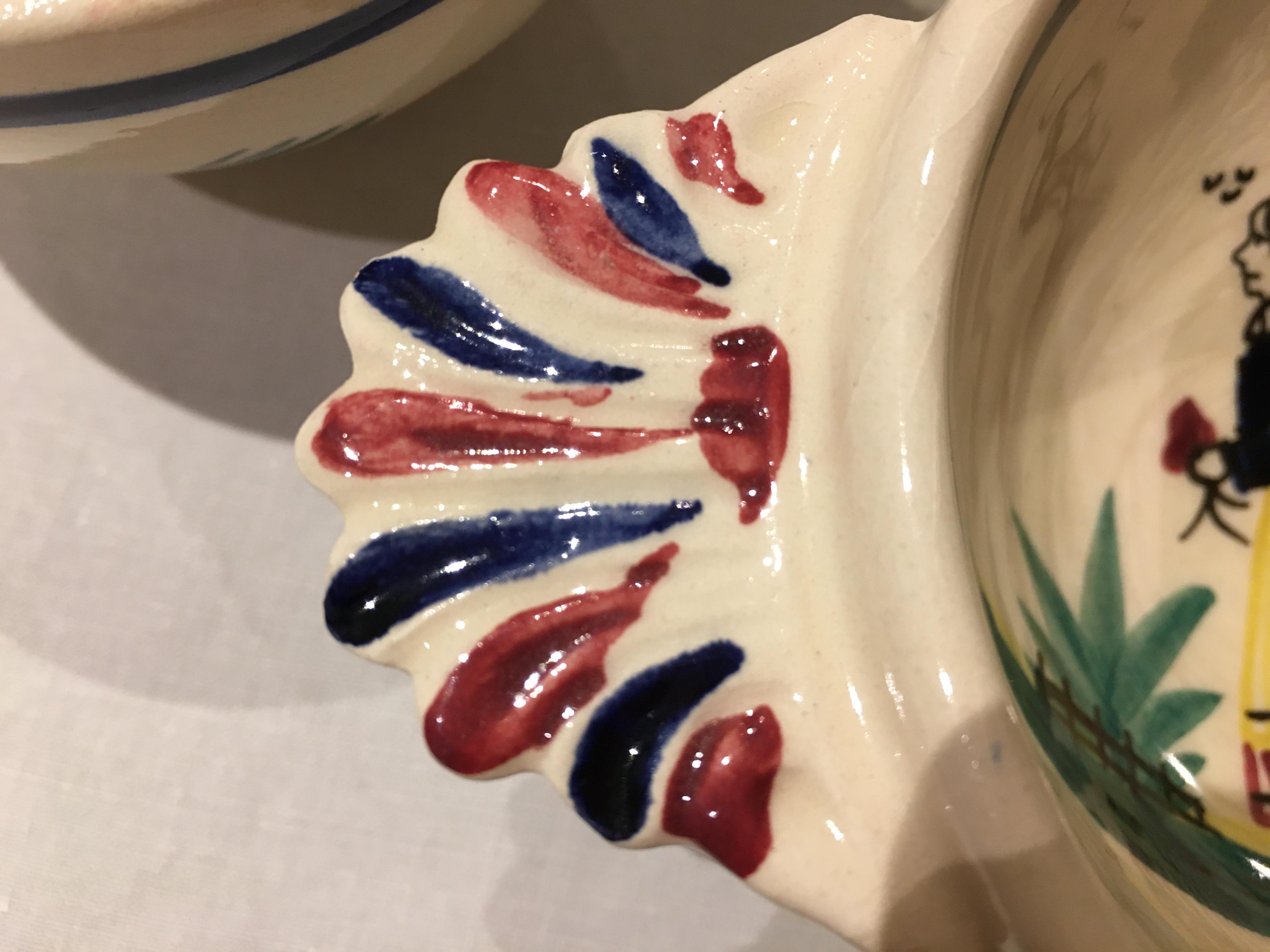 2 Ancient Ear Bowls (1950) - Hand-painted Quimper Ceramics