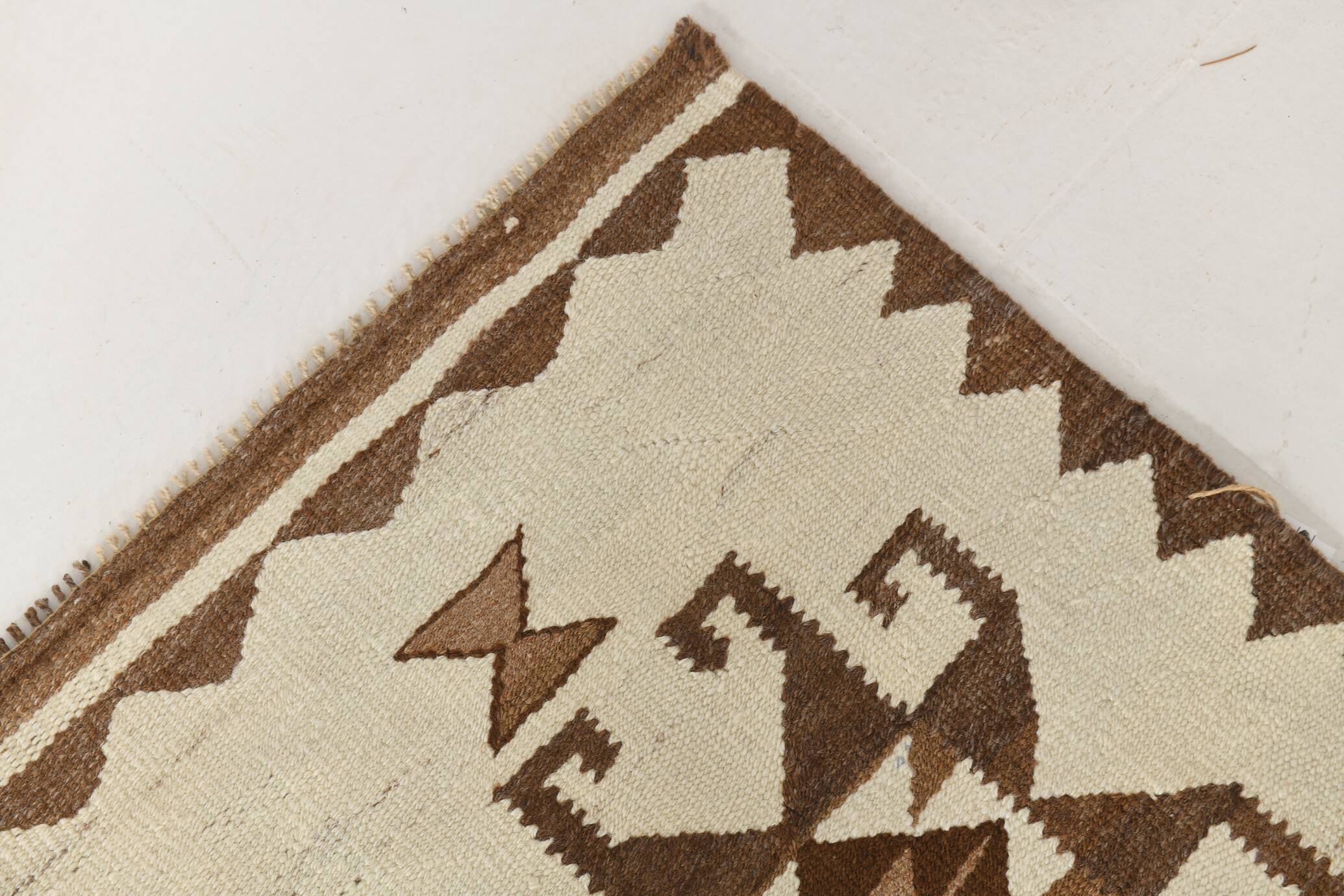 3x12 Vintage Beige & Brown Kilim Runner Rug, 95x373Cm