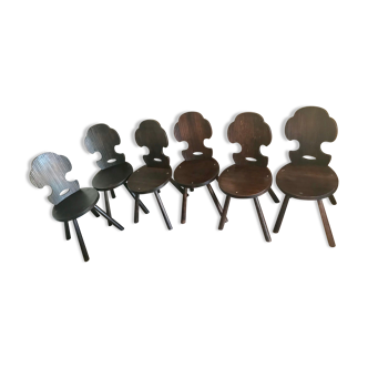Set of 6 vintage brutalist solid wood chairs