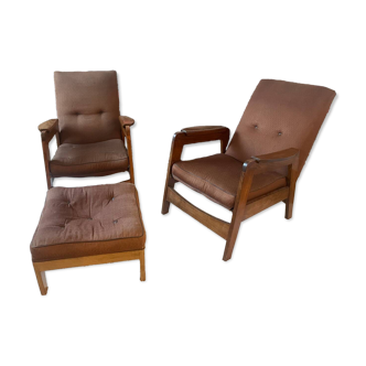 Manufrance armchairs and footrests