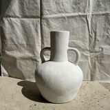 Handcrafted terracotta vase painted white with double handles h:40 d:30