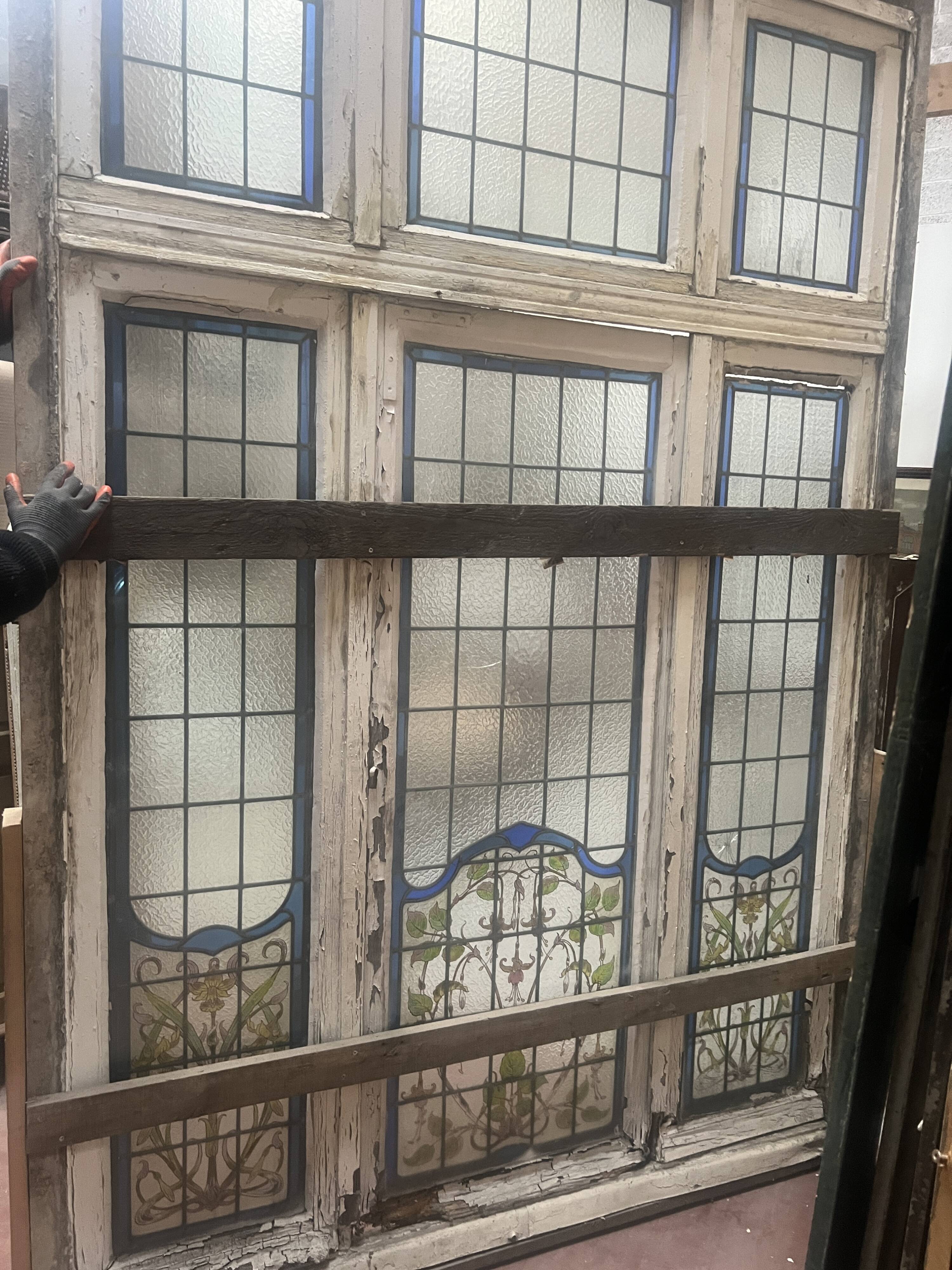 Art Deco stained glass transom window, circa 1900, 20th century