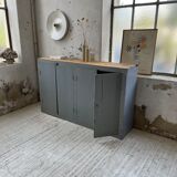 Factory blue patinated workshop furniture