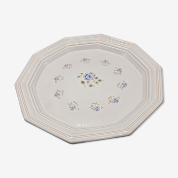 Pale pink octagonal dish, floral decoration of Niderviller - ∅ 32cm