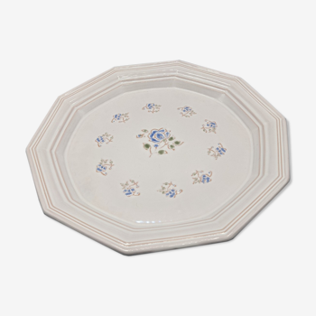 Plat octogonal rose pâle décor floral de Niderviller - ∅ 32cm