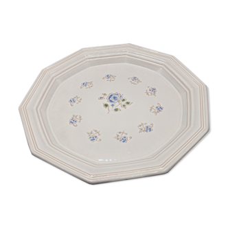 Pale pink octagonal dish, floral decoration of Niderviller - ∅ 32cm