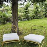 Pair of rattan and fabric armchairs, 1960s