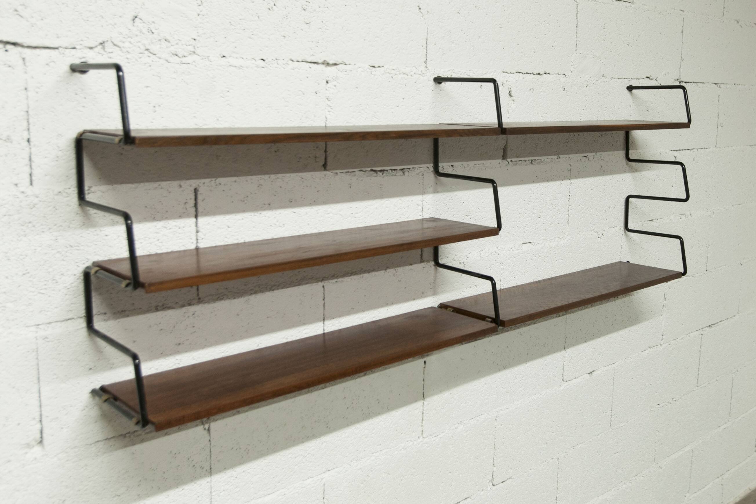 Zigzag string shelf 3 black ladders 5 teak shelves 1950