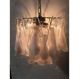 Italian White and Transparent Murano Glass Chrome Metal Frame Chandelier Sputnik