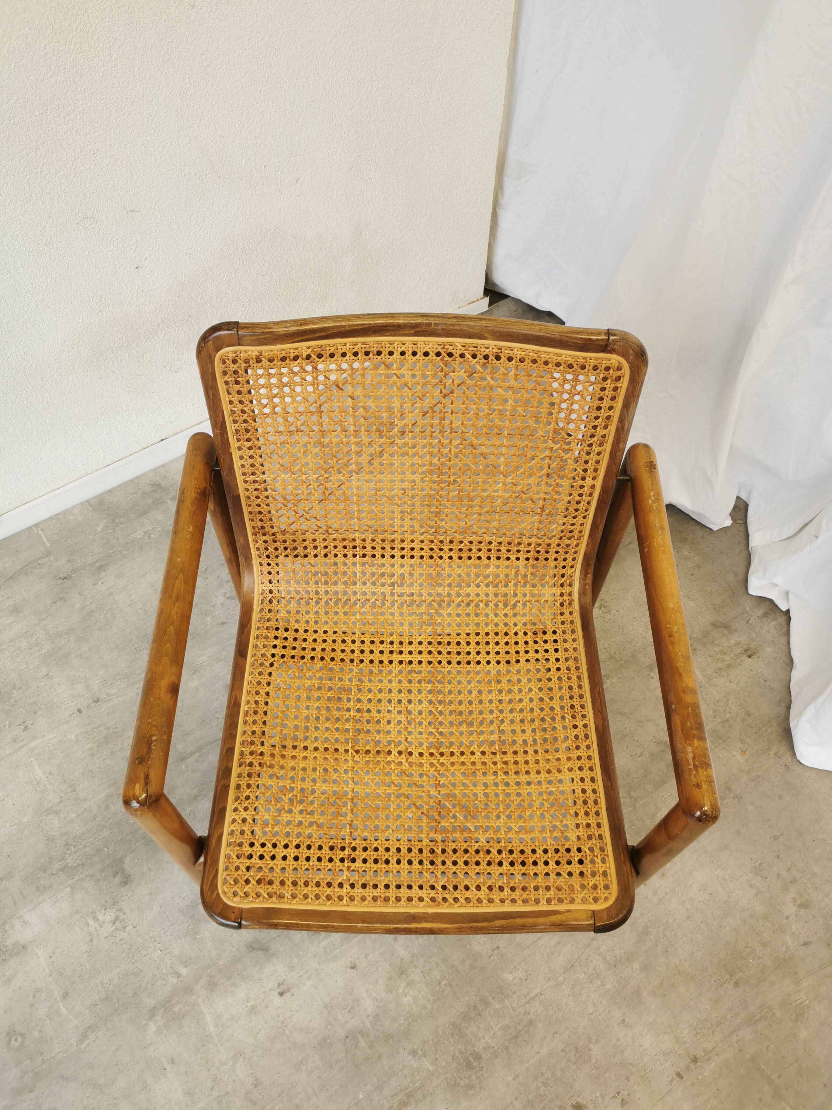 Vintage Wooden Cane Armchair by Branko Ursic: Mid-Century Lounge Chair