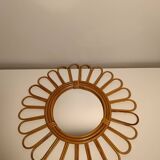Miroir sorcière / soleil en rotin vintage