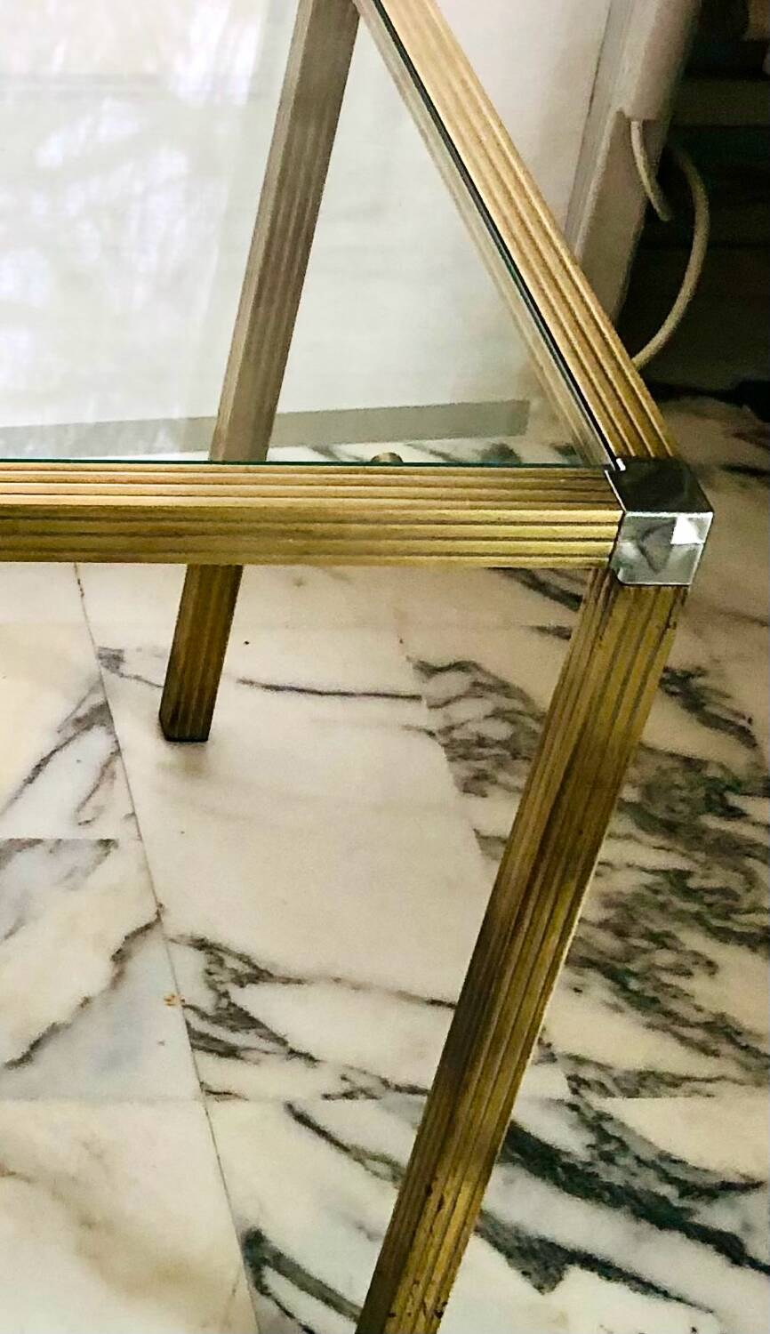 Vintage brass fluted side table & chrome — Romeo Rega 1970
