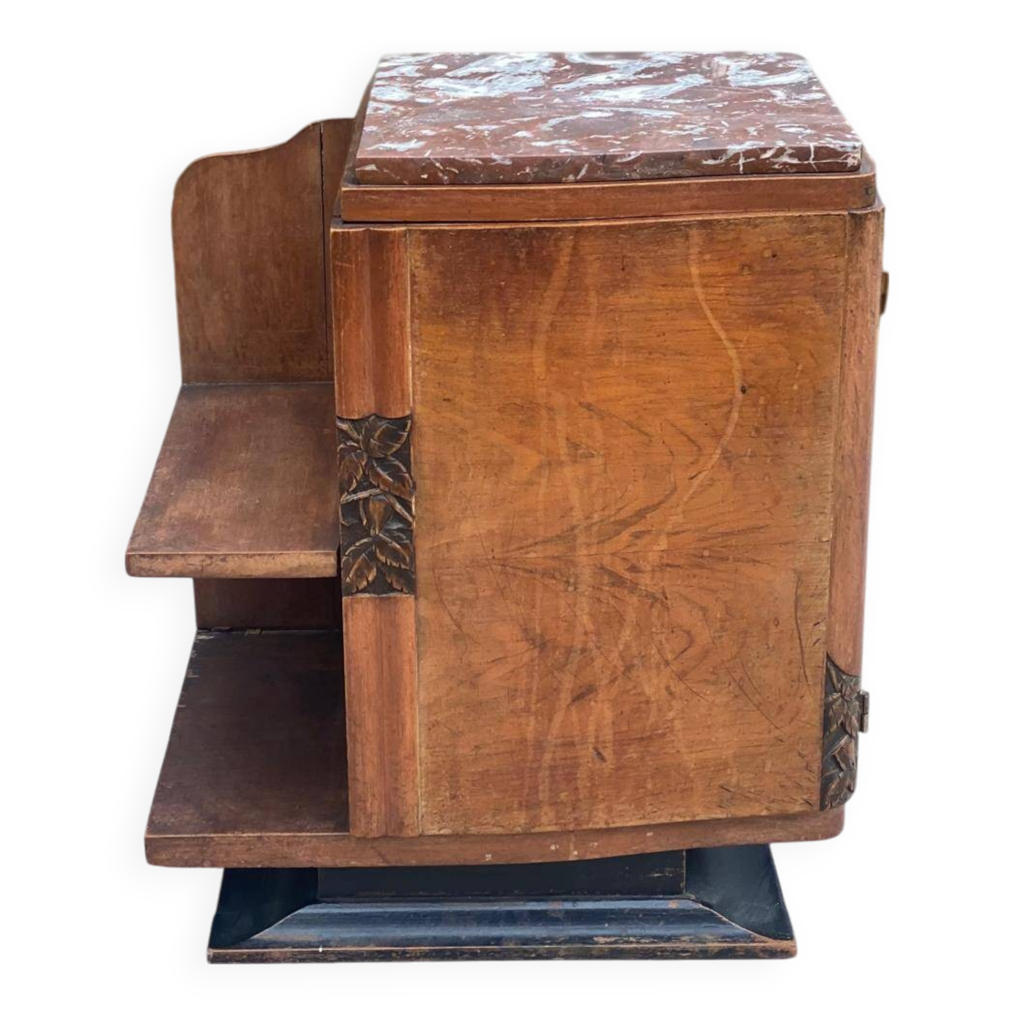 Art Deco bedside table in solid wood and marble, 1950s