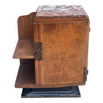 Art Deco bedside table in solid wood and marble, 1950s