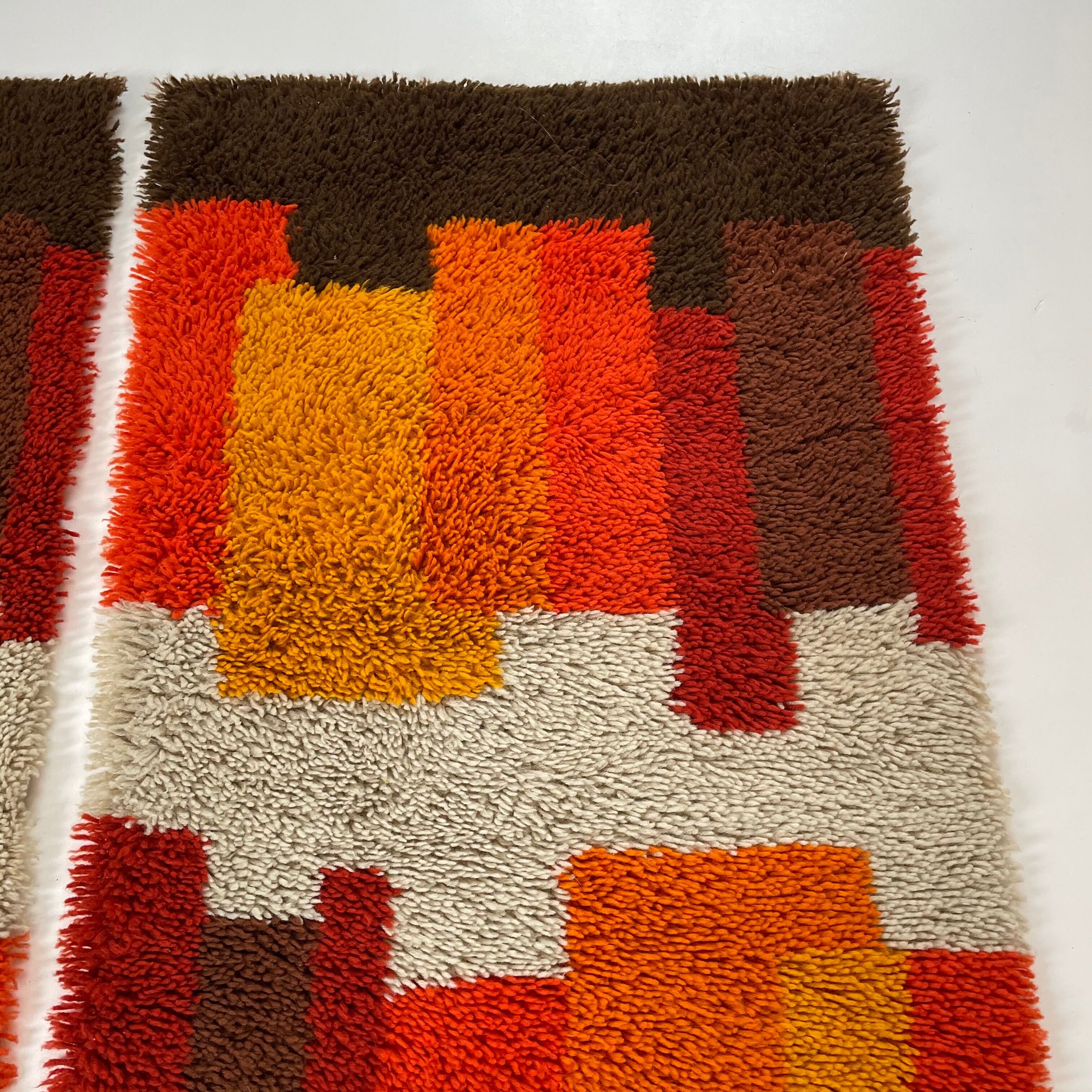 Set of 2 modernist multi-color high pile rya rug by desso, netherlands, 1970s