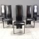 Chaises de salle à manger hautes en cuir noir vintage, lot de 6, années 1980