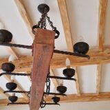 Wood and forged metal chandelier
