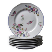 7 dessert plates Bernardaud Limoges porcelain with floral decoration from the 1920s to 1950s.