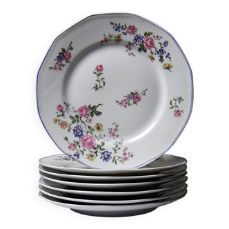 7 dessert plates Bernardaud Limoges porcelain with floral decoration from the 1920s to 1950s.
