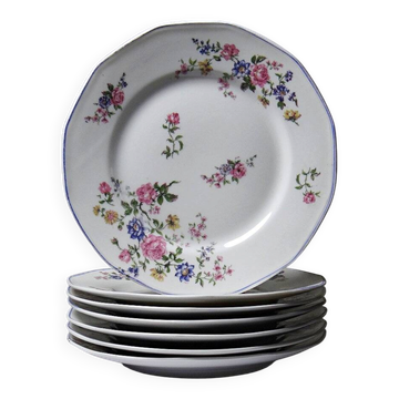7 dessert plates Bernardaud Limoges porcelain with floral decoration from the 1920s to 1950s.