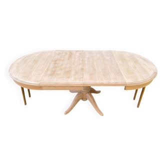 Renovated round extendable dining table with a central wooden leg, 110-210cm.