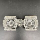 Transparent glass salt cellar with geometric patterns and rosettes