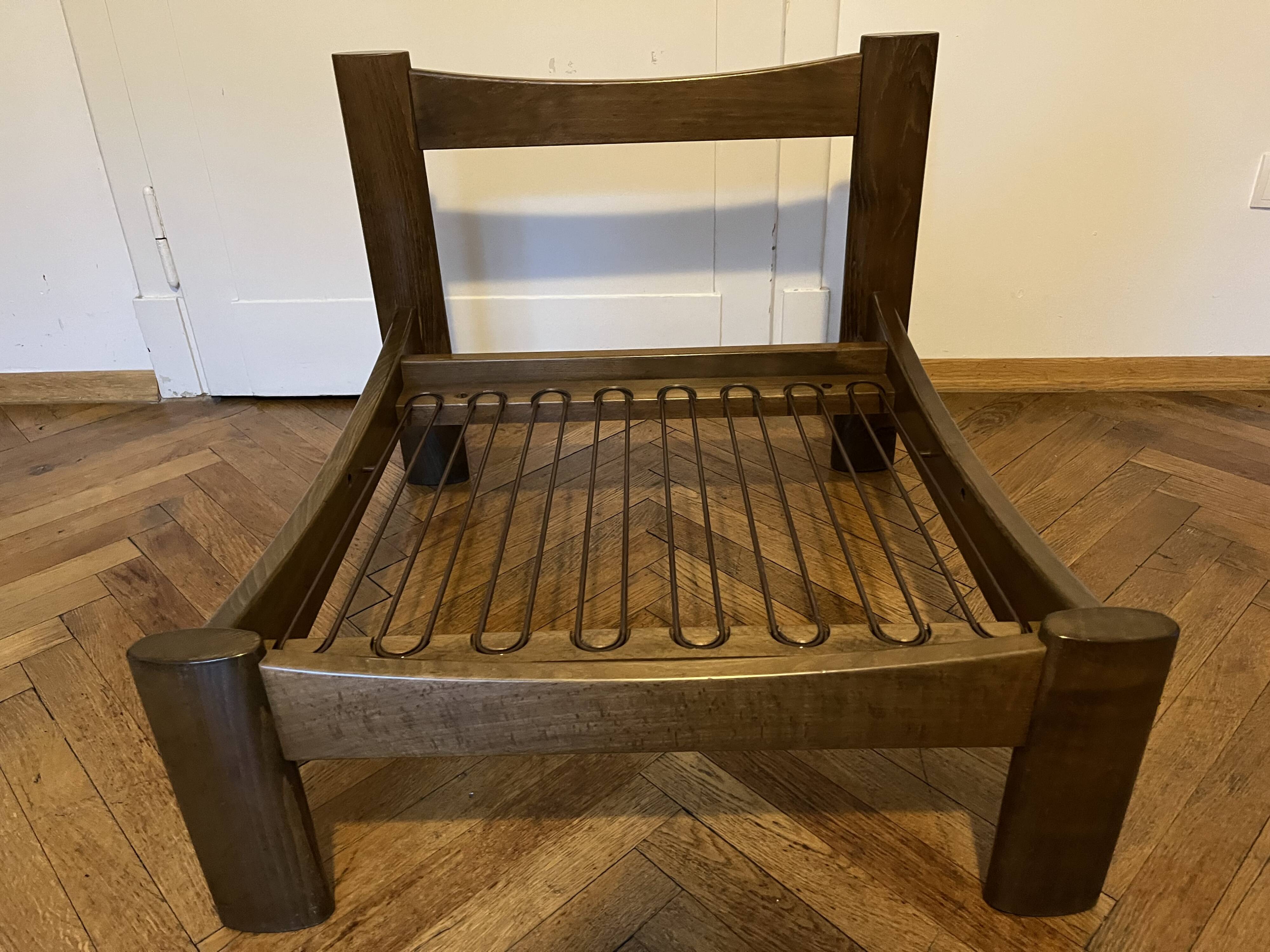 Sling chair in wood and green leather, germany, 1970s