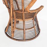 Fauteuil haut vintage en cannage/rotin. France, années 60
