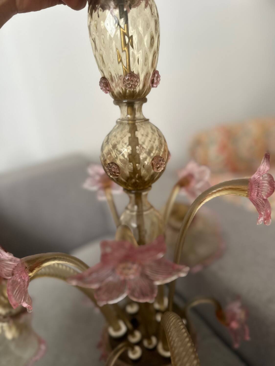 Murano glass chandelier Venetian flowers, circa 1950/1970 pink yellow