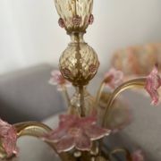 Murano glass chandelier Venetian flowers, circa 1950/1970 pink yellow