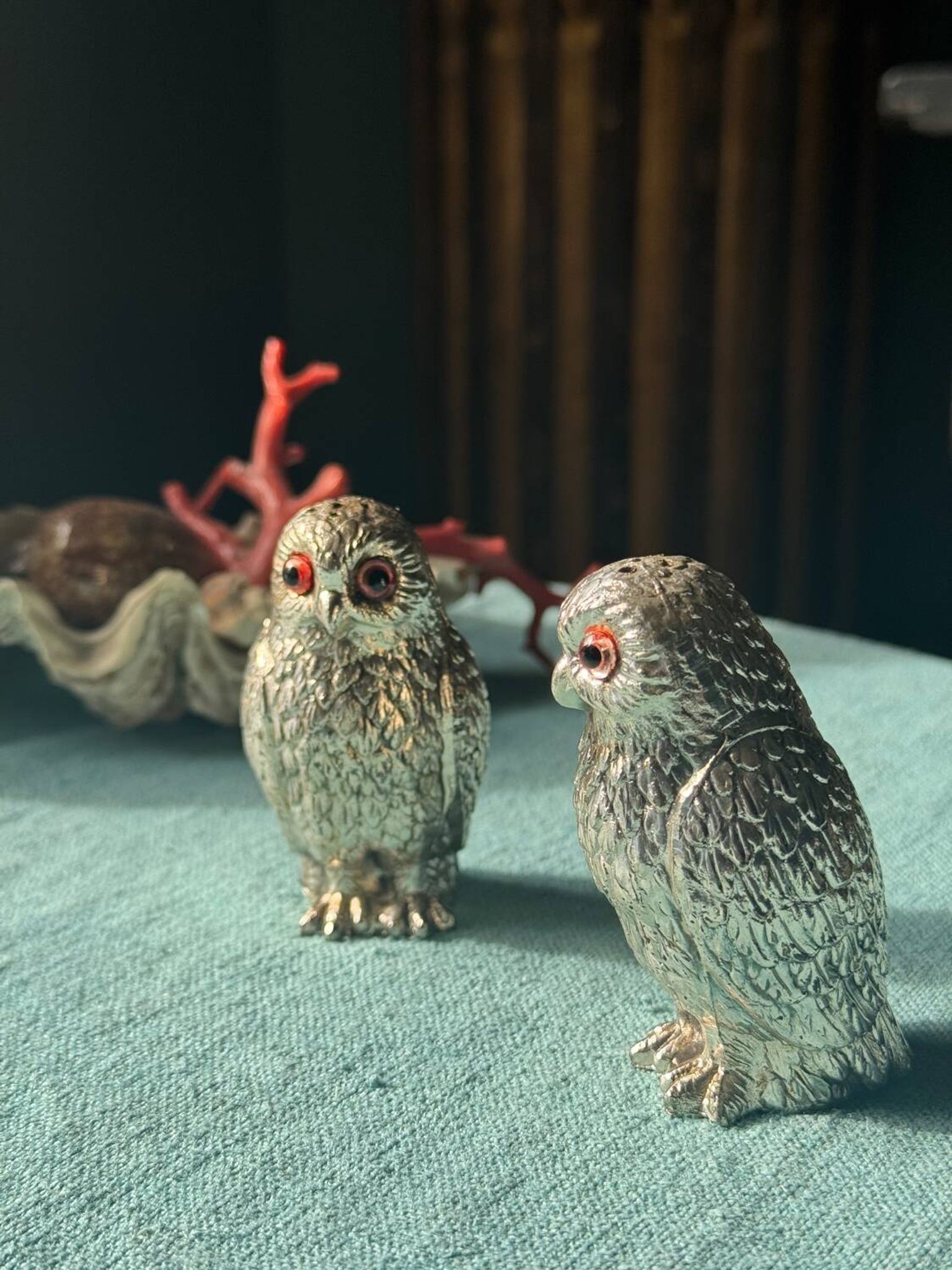 Vintage silver-plated owl-shaped salt and pepper shakers