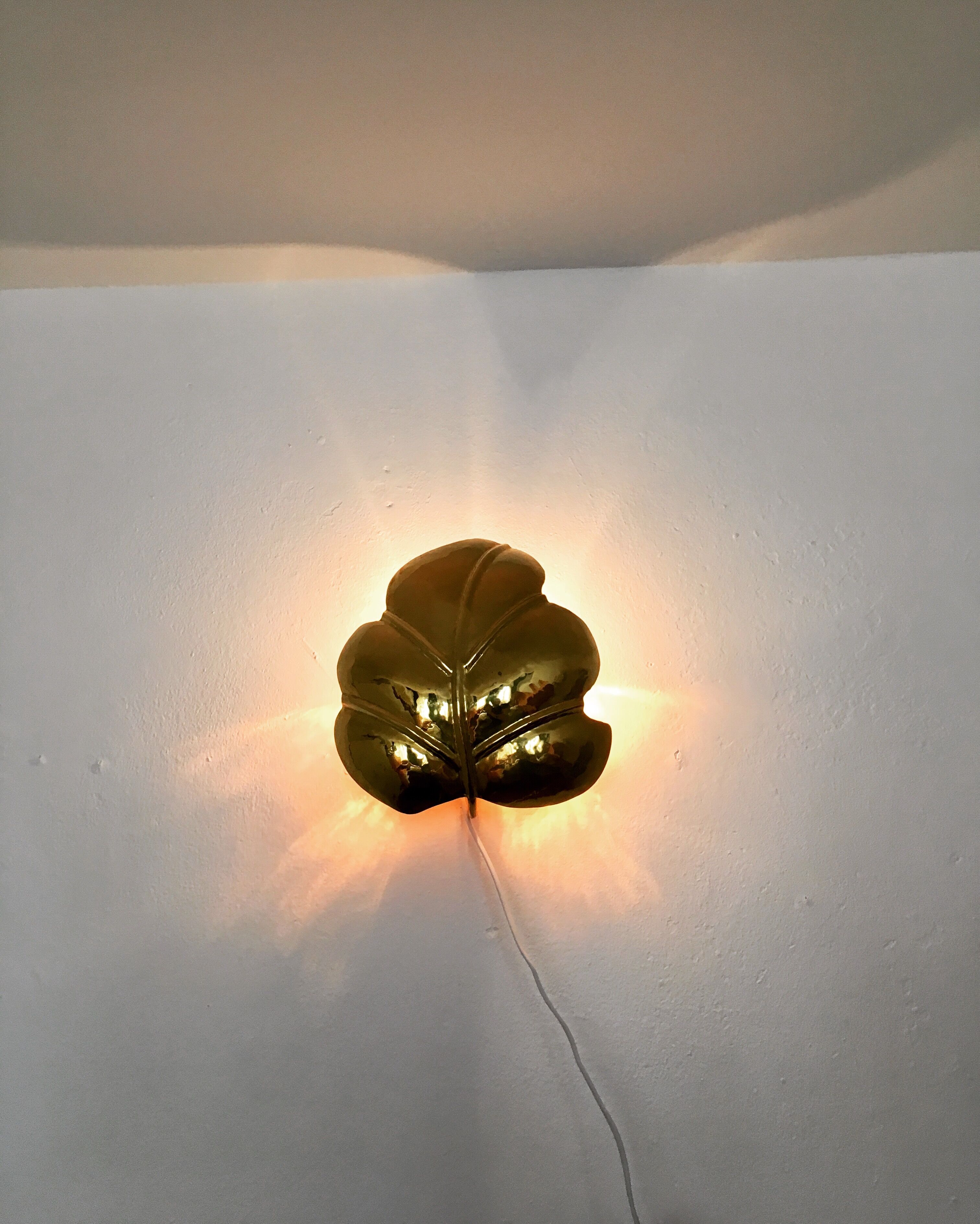 Hollywood Regency brass leaf wall lamp