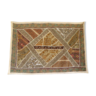 Wall hanging decoration in fabrics, embroidery and pearls