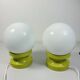 Lot of 2 Oval Table Lamps Wood Space Age Vintage 70s Italy