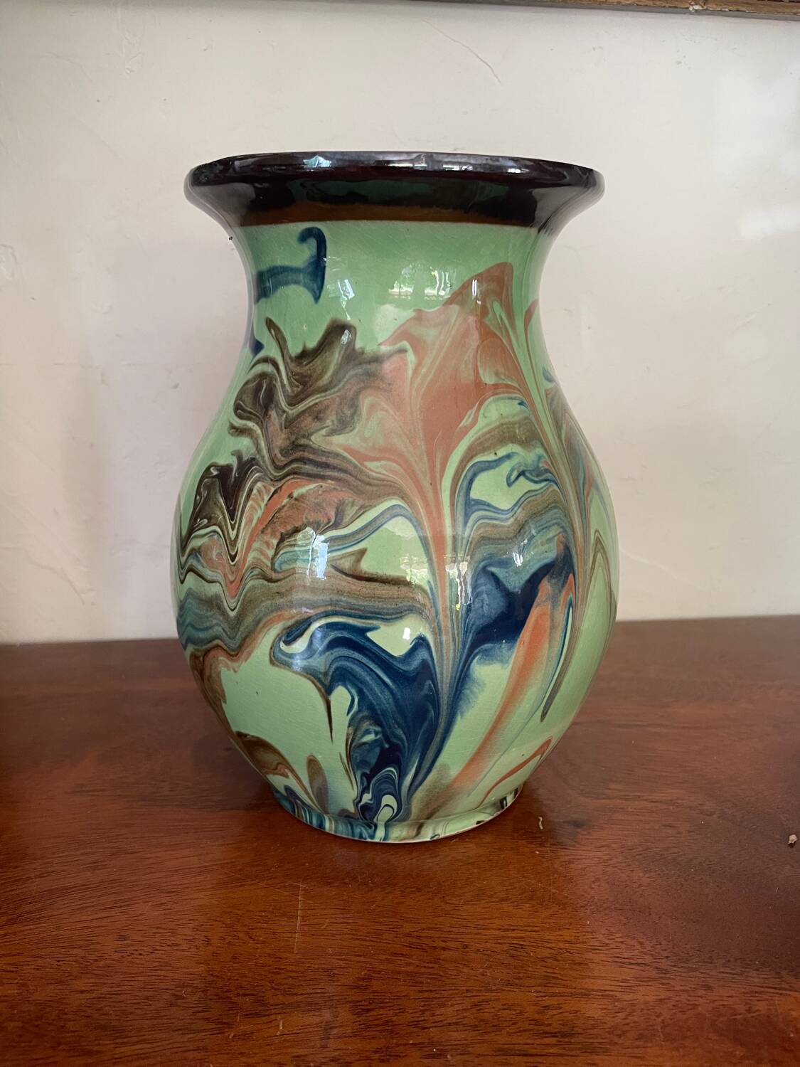Vintage flamed glazed terracotta vase