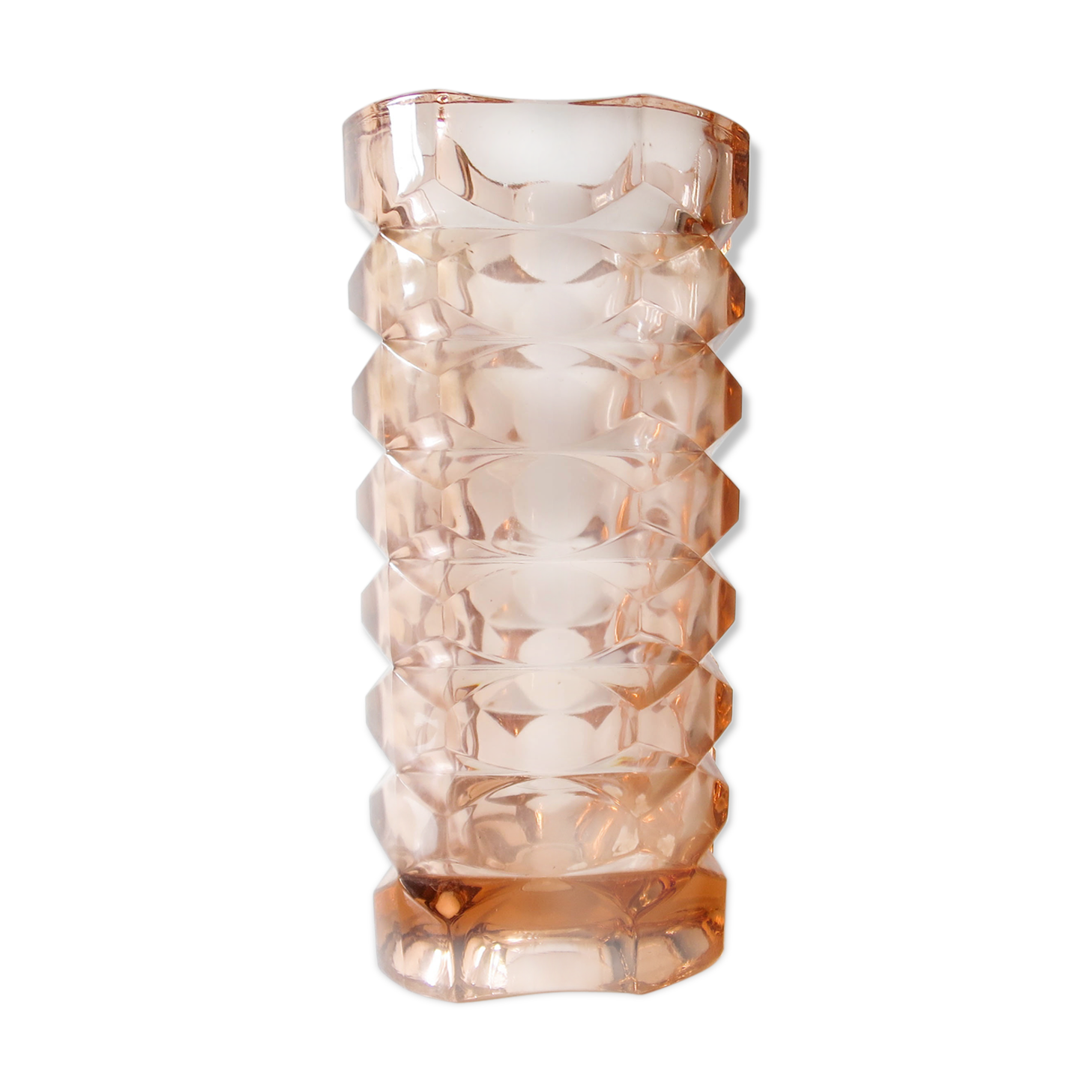 Glass faceted vase pink
