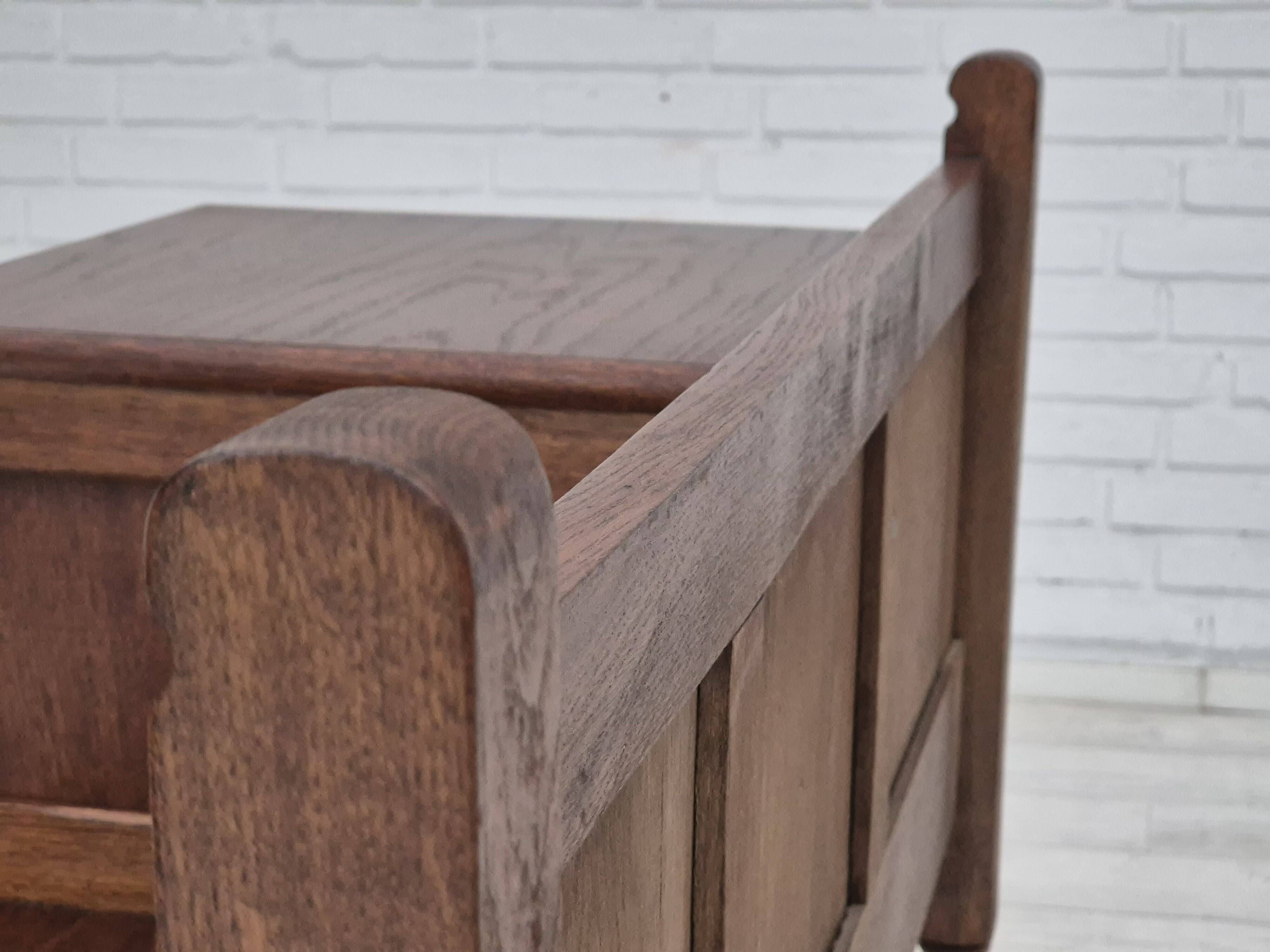 1960s, Danish bench, dark solid oak wood, plywood.