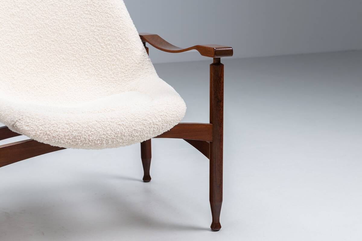 “Tiki” lounge chair in teak and bouclé Busnelli Italy 1960