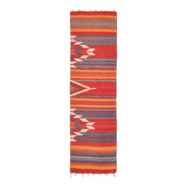 1970s Turkish Oushak Handmade Wool Cotton Orange Kilim Runner 72x252