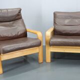 1970s L. Olsen & Søn Oak and Leather Living Room Set, Denmark