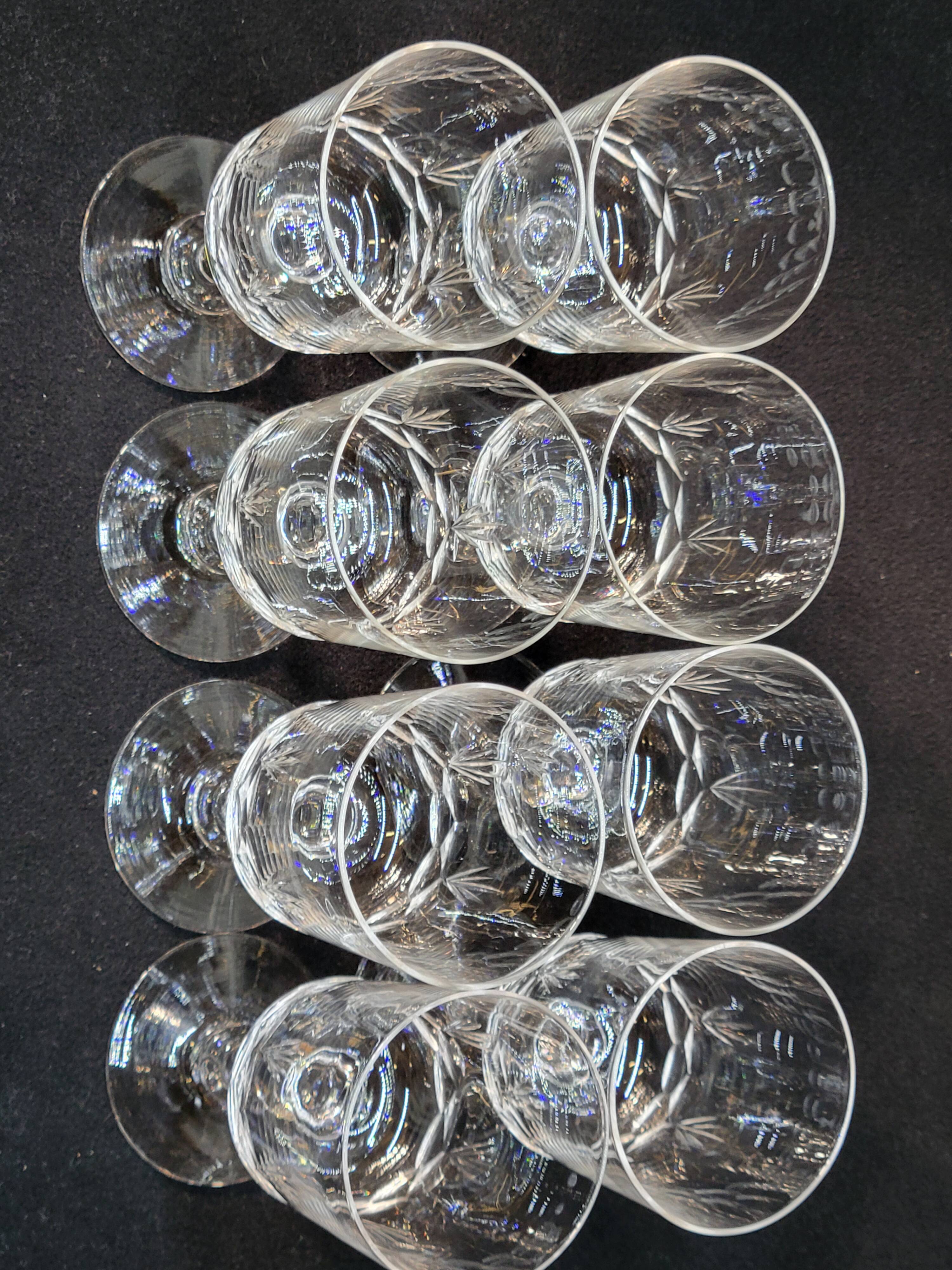 8 antique baccarat crystal wine glasses cut engraved 10742