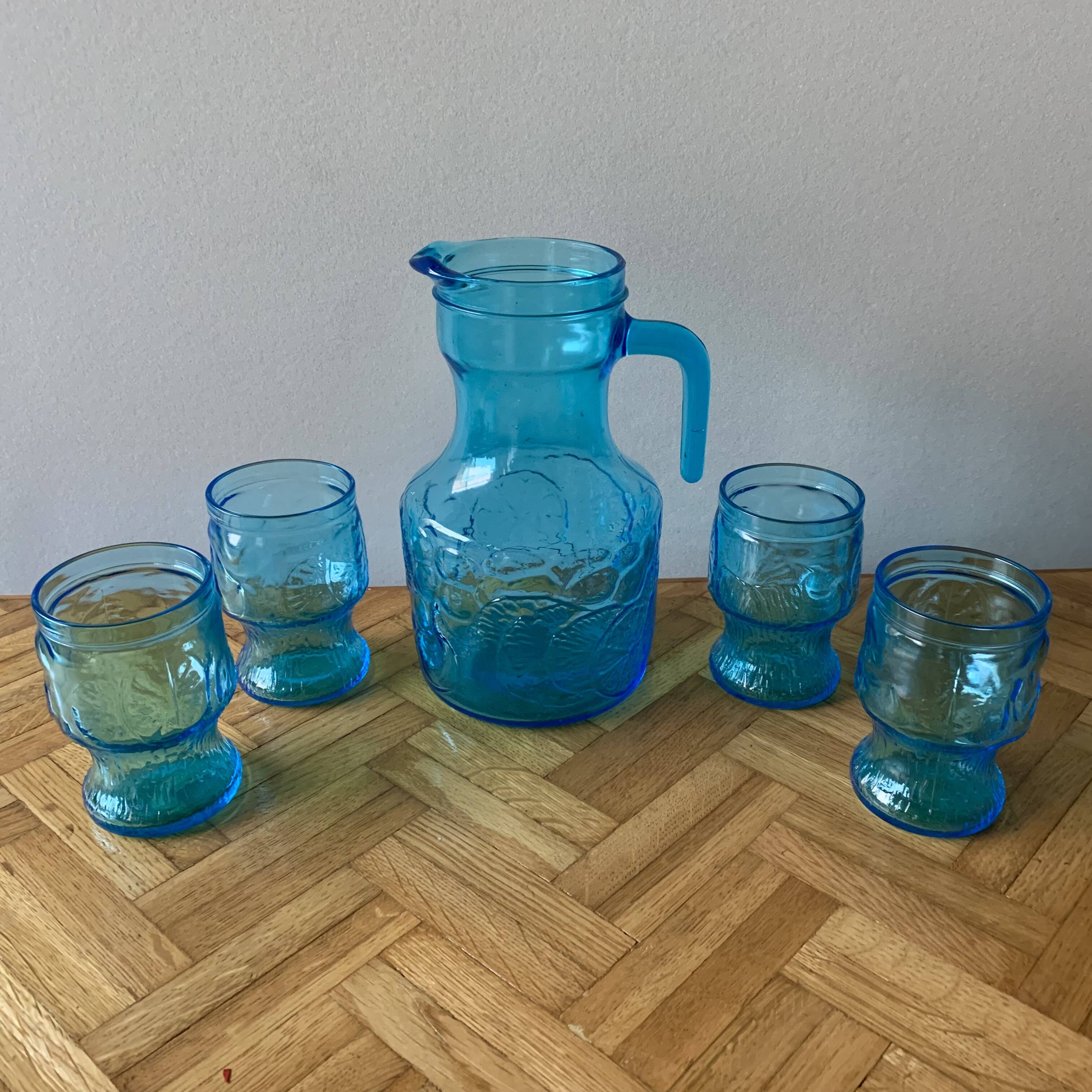 Vintage lemonade service in blue glass - Vemam - made in Italy