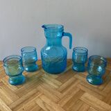 Vintage lemonade service in blue glass - Vemam - made in Italy