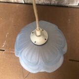 Old Blue Molded Glass Pendant Lamp + Vintage Screw Socket #A708