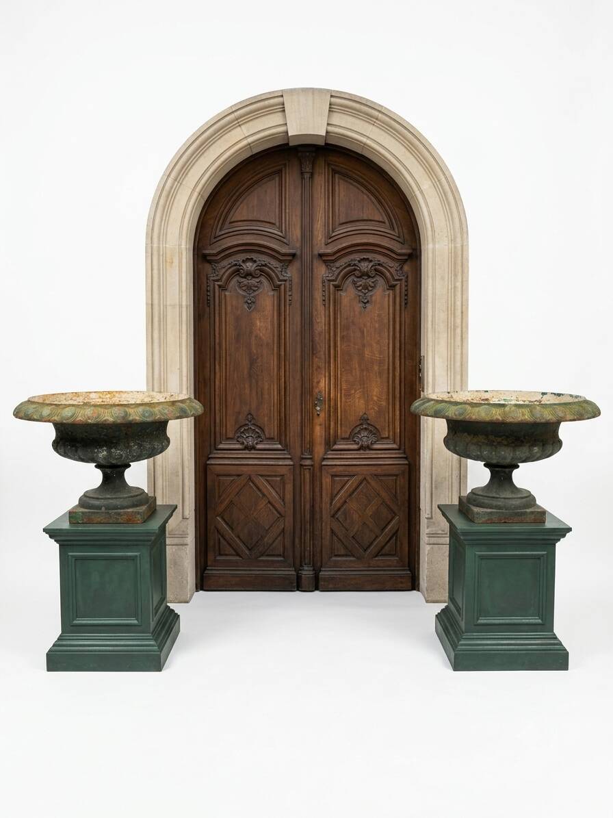 Pair of Medici vases in cast iron from the 19th century, 55cm wide.