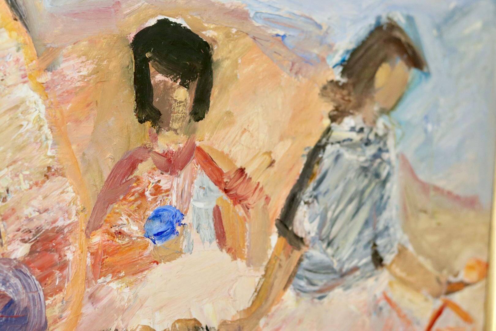 Large Swedish Mid-Century Oil on Panel" Beach" by Stig Thiderman (1920-1973) - Vintage and Framed