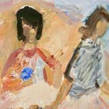 Large Swedish Mid-Century Oil on Panel" Beach" by Stig Thiderman (1920-1973) - Vintage and Framed