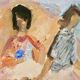 Large Swedish Mid-Century Oil on Panel" Beach" by Stig Thiderman (1920-1973) - Vintage and Framed