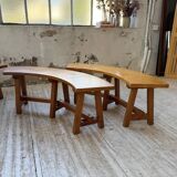 Set of round table and 4 rounded benches, 1950